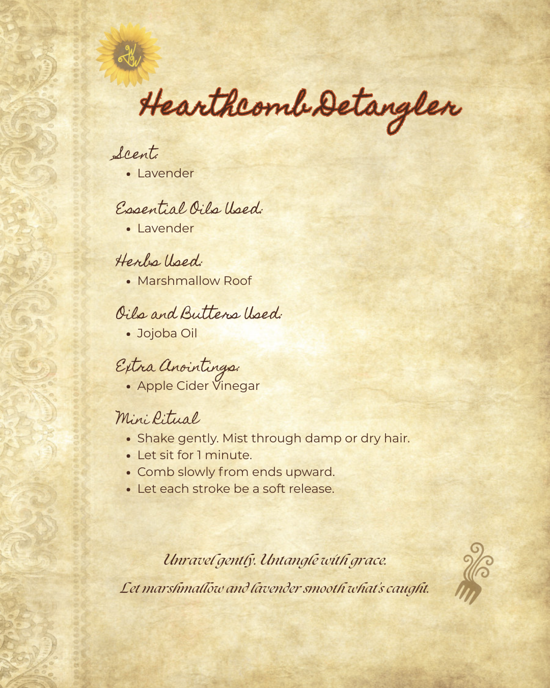 Hearthcomb Detangler - A Ritual Mist for wild strands that refuse to be tamed - only set free.