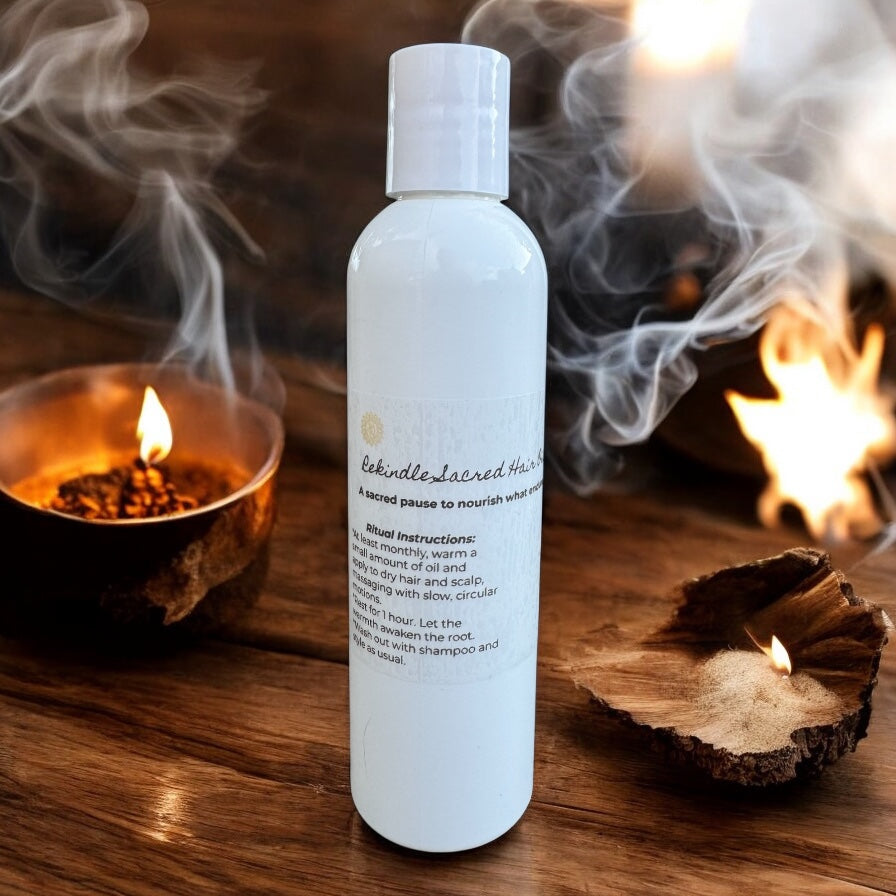 Rekindle Sacred Hair Oil - Restorative Hot Oil Ritual for roots that remember and strands that long to shine.