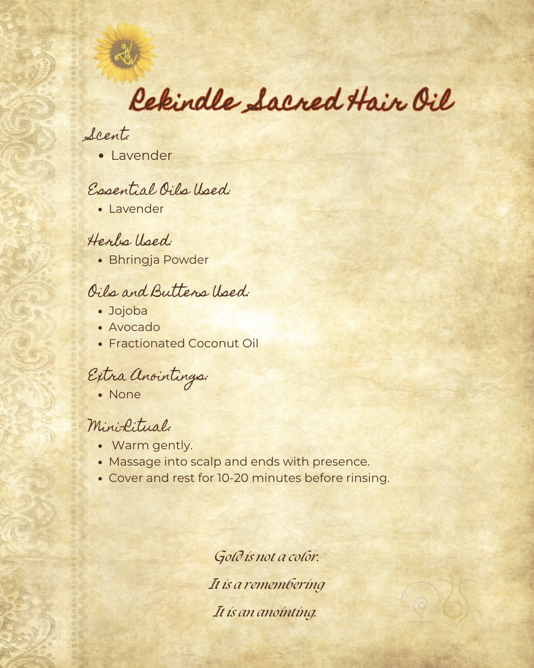 Rekindle Sacred Hair Oil - Restorative Hot Oil Ritual for roots that remember and strands that long to shine.
